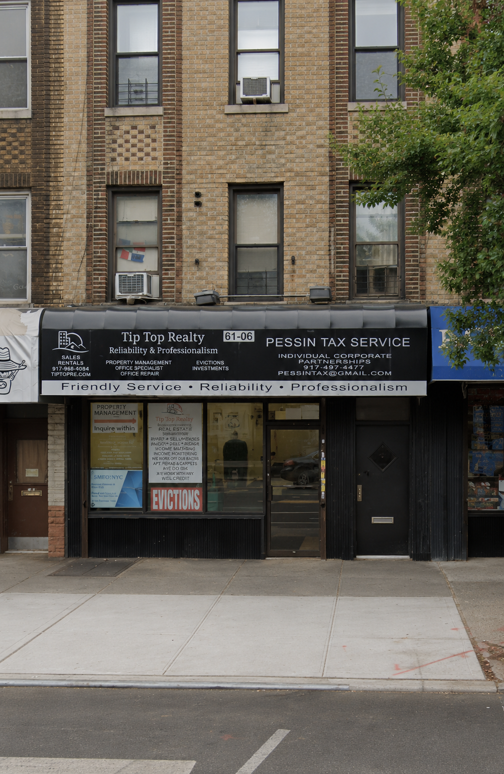 TipTop Realty storefront at 61-06 Myrtle Avenue in Glendale, Queens